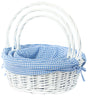 White Round Willow Gift Basket, with Blue and White Gingham Liner and Handles, Set of 3 - LEHADAR