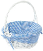 White Round Willow Gift Basket, with Blue Gingham Liner and Handle - Small - LEHADAR