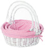 White Round Willow Gift Basket, with Pink Gingham Liner and Handle- Set of 3 - LEHADAR