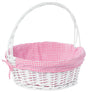 White Round Willow Gift Basket, with Pink Gingham Liner and Handle - Large - LEHADAR