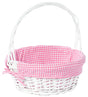 White Round Willow Gift Basket, with Pink Gingham Liner and Handle - Medium - LEHADAR