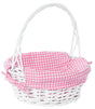 White Round Willow Gift Basket, with Pink Gingham Liner and Handle- Small - LEHADAR
