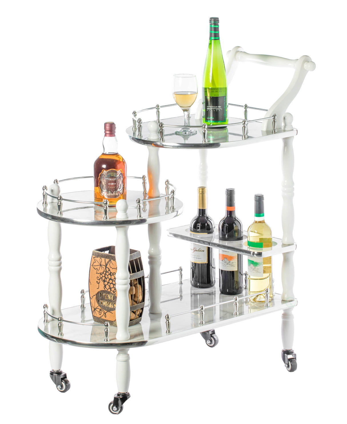 Serving Bar Cart Tea Trolley, 3 Tier Shelves on Rolling Wheels, Mobile Liquor Bar for Wine Beverage Dinner Party, Kitchen Storage Island Coffee Cabinet for Dining Living Room, Wood, Gray - LEHADAR