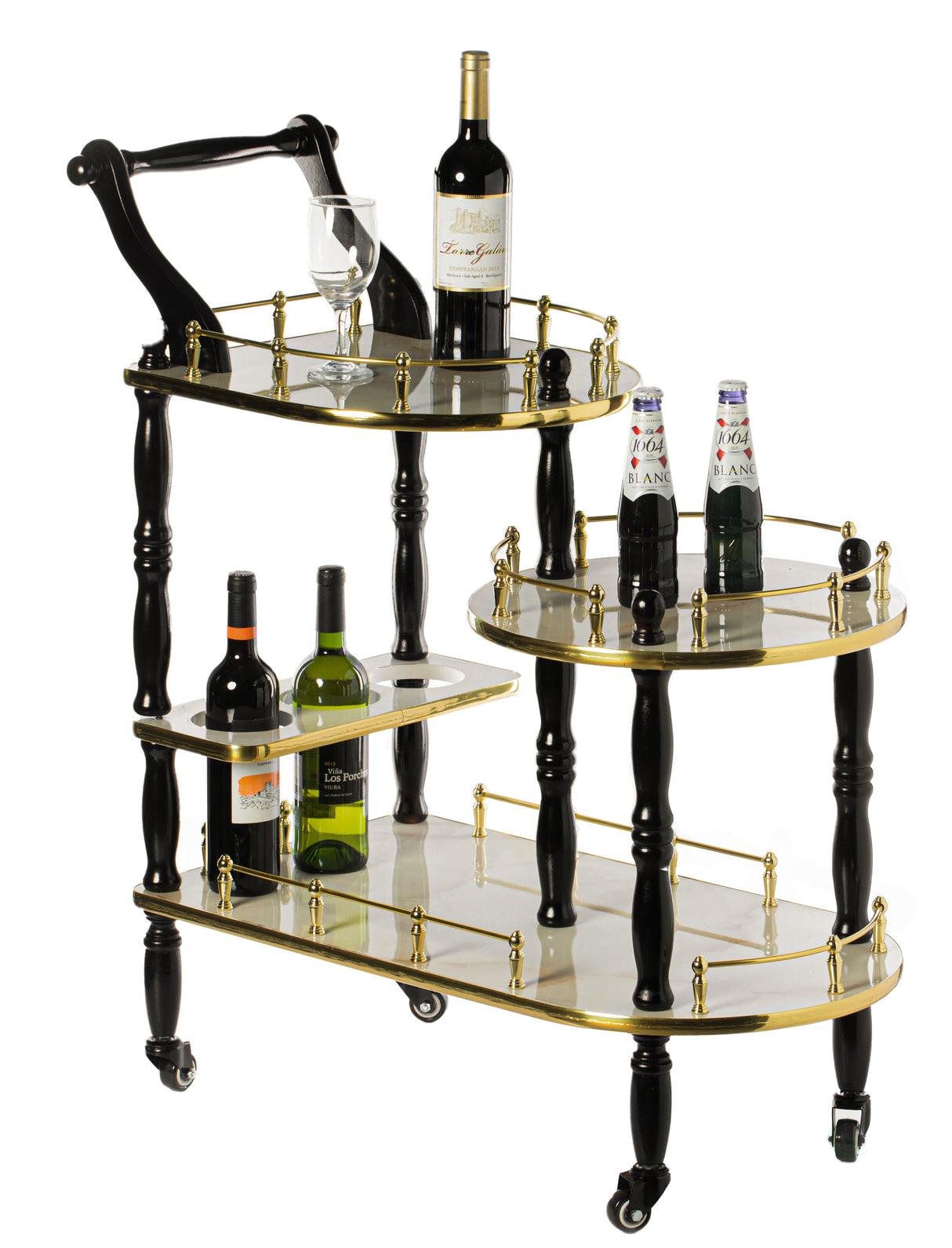 Serving Bar Cart Tea Trolley, 3 Tier Shelves on Rolling Wheels, Mobile Liquor Bar for Wine Beverage Dinner Party, Kitchen Storage Island Coffee Cabinet for Dining Living Room, Wood, White - LEHADAR