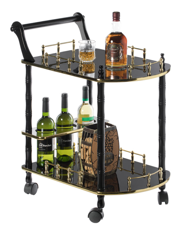 Serving Bar Cart Tea Trolley, 2 Tier Shelves on Rolling Wheels, Mobile Liquor Bar for Wine Beverage Drink Dinner Party, Utility Kitchen Storage Island Coffee Cabinet for Dining Living Room, Wood, Brown - LEHADAR