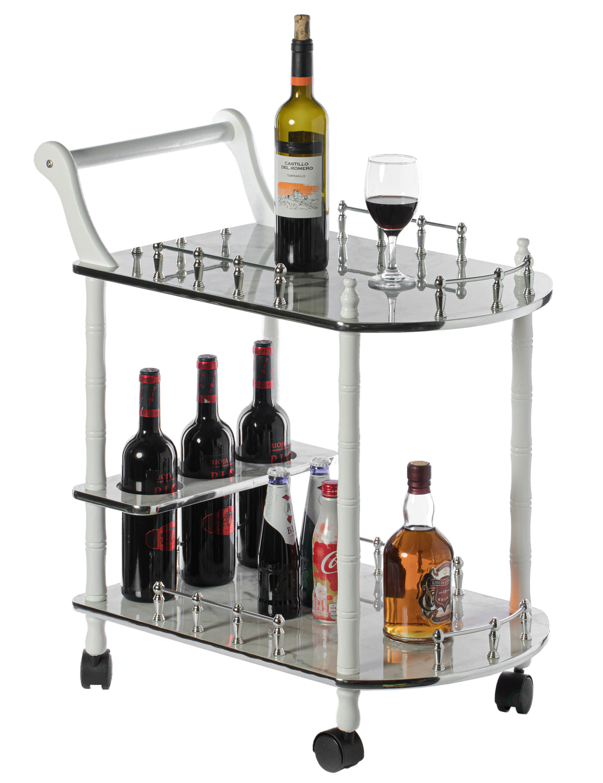 Serving Bar Cart Tea Trolley, 2 Tier Shelves on Rolling Wheels, Mobile Liquor Bar for Wine Beverage Drink Dinner Party, Utility Kitchen Storage Island Coffee Cabinet for Dining Living Room, Wood, Gray - LEHADAR