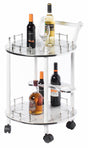Round Wood Serving Bar Cart Tea Trolley with 2 Tier Shelves and Rolling Wheels, Silver, White and Gray - LEHADAR