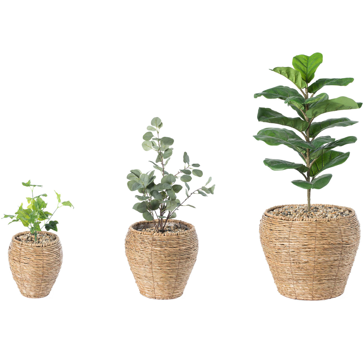Woven Round Flower Pot Planter Basket with Leak-Proof Plastic Lining- Set of 3 - LEHADAR