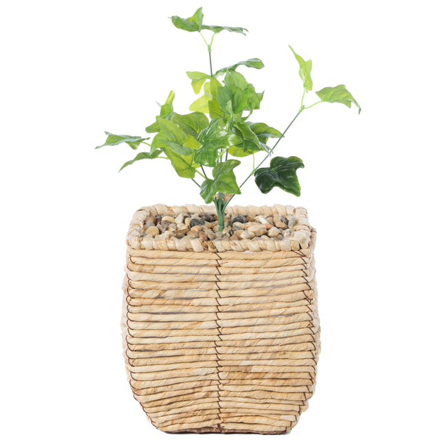 Woven Square Flower Pot Planter with Leak-Proof Plastic Lining- Small - LEHADAR