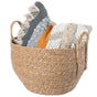 Decorative Round Wicker Woven Rope Storage Blanket Basket with Braided Handles - Large - LEHADAR