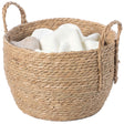 Decorative Round Wicker Woven Rope Storage Blanket Basket with Braided Handles - Medium - LEHADAR