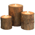 Bark Wooden Pillar Tree Stump Tea Light Rustic Candle Holder - Set of 3 - LEHADAR