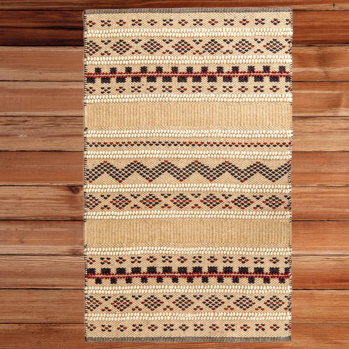 Handwoven Boho Beige Textured 100% Wool Flatweave Kilim Rug, 3' x 5' - LEHADAR