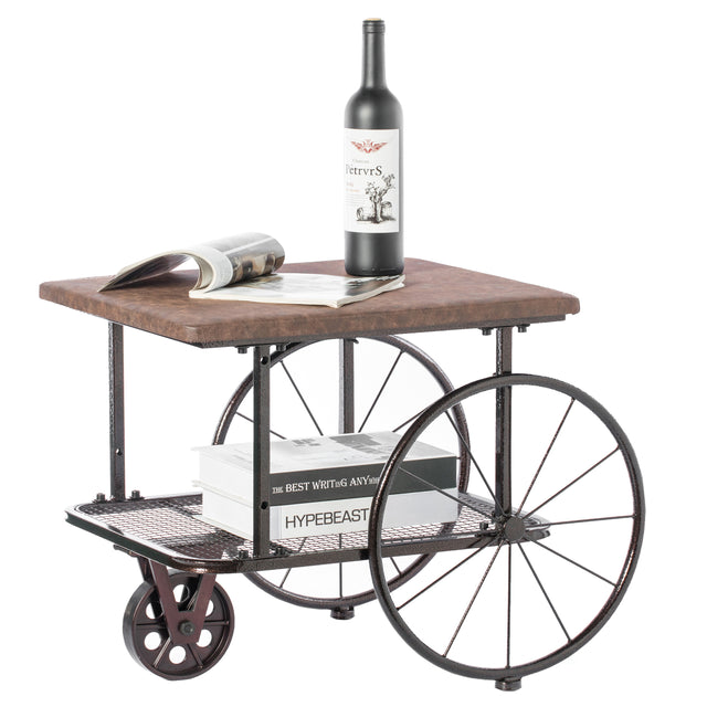 Industrial Wagon Style Coffee Table Rustic End Table Magazine Holder, Small - LEHADAR