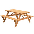 Outdoor Wooden Patio Deck Garden 6-Person Picnic Table, for Backyard, Garden, Stained - LEHADAR
