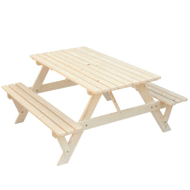 Outdoor Wooden Patio Deck Garden 6-Person Picnic Table, for Backyard, Garden, Natural - LEHADAR