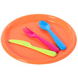 Reusable Cutlery Set of 4 (1 of Green, Pink, Blue, Orange) Plastic Plates, Spoons, Forks and Knives for Baby and Toddlers - LEHADAR