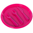 Reusable Cutlery Set of 4 Plastic Plates, Spoons, Forks and Knives for Baby and Toddlers, Pink - LEHADAR