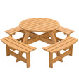 Wooden Outdoor Patio Garden Round Picnic Table with Bench, 8 Person - Stained - LEHADAR