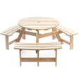 Wooden Outdoor Round Picnic Table with Bench for Patio, 6- Person with Umbrella Hole- Natural - LEHADAR