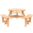 Wooden Outdoor Round Picnic Table with Bench for Patio, 6- Person with Umbrella Hole - Stained - LEHADAR