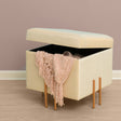 Square Velvet Storage Ottoman with Gold Legs, Ivory - LEHADAR