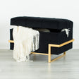 Rectangular Velvet Storage Ottoman with Gold Legs, Black - LEHADAR