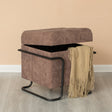 Square Fabric Storage Ottoman with Black Metal Frame, Brown - LEHADAR