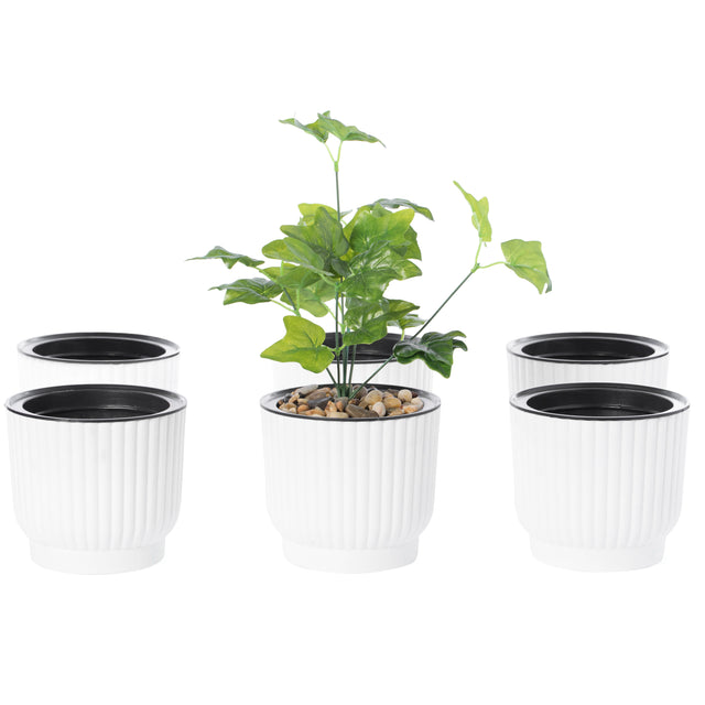 White Flower Pot Self Watering Planter, 6 Pack - LEHADAR