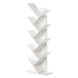 Wooden 9-Shelf Tree Magazine CD Storage Bookcase, White - LEHADAR