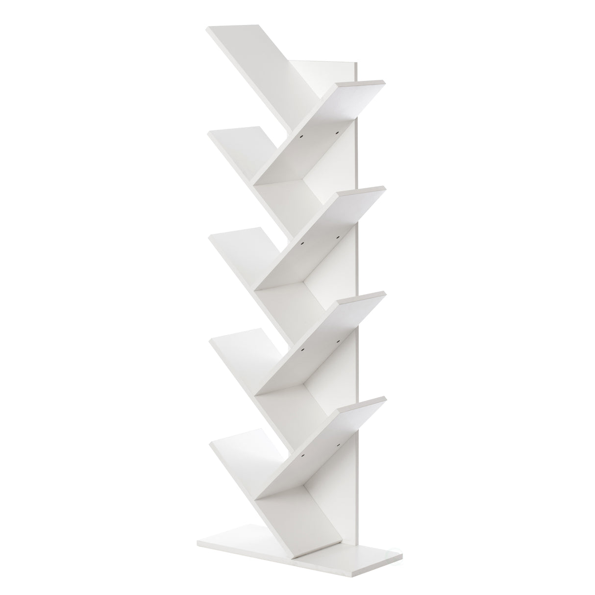 Wooden 9-Shelf Tree Magazine CD Storage Bookcase, White - LEHADAR