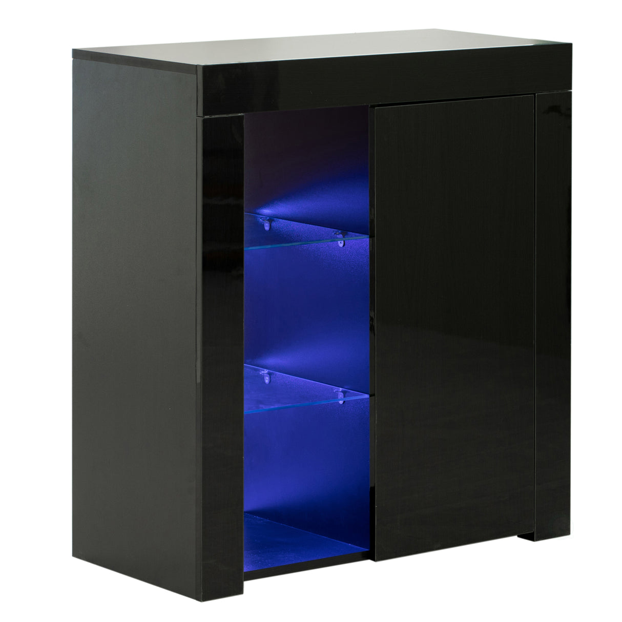 Office or Living Room Side Storage Cabinet With LED, Black - LEHADAR