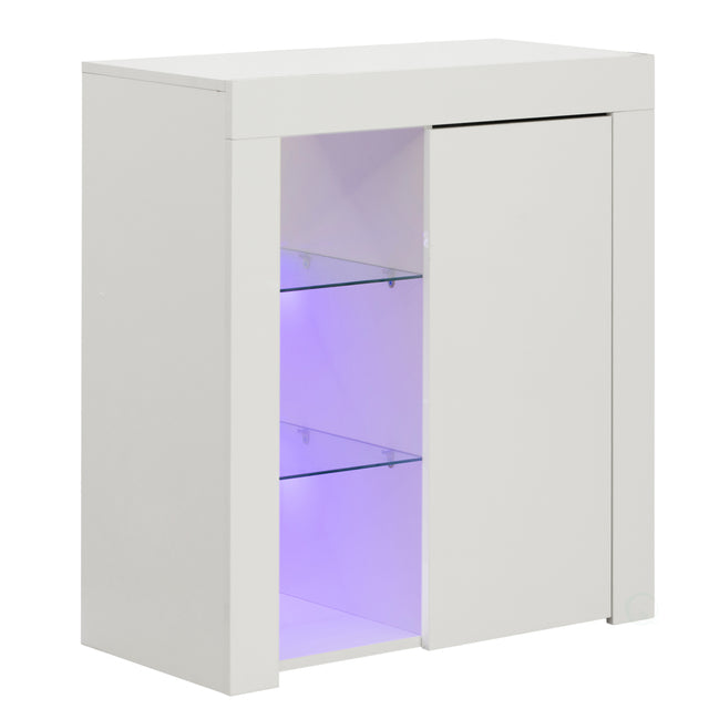 Office or Living Room Side Storage Cabinet With LED, White - LEHADAR