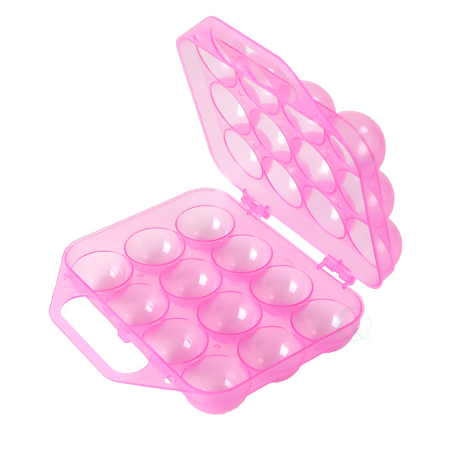 Clear Plastic Egg Carton, 12 Egg Holder Carrying Case with Handle, Pink - LEHADAR