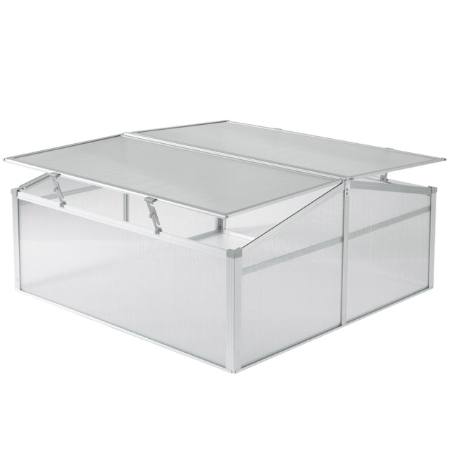 Aluminum Cold Frame Portable Greenhouse Bottomless Flower Box, Plant Protector, Transparent Double Walled PVC Panels Blocks Harmful UV Rays - Double Sided Roof - LEHADAR