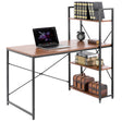 Wood and Metal Industrial Home Office Computer Desk with Bookshelves, Cherry - LEHADAR