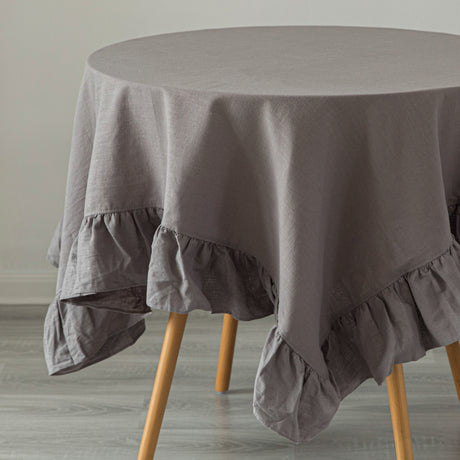 Deerlux 100% Pure Linen Washable Tablecloth with Ruffle Trim, 52" x 70" Rectangle Gray - LEHADAR