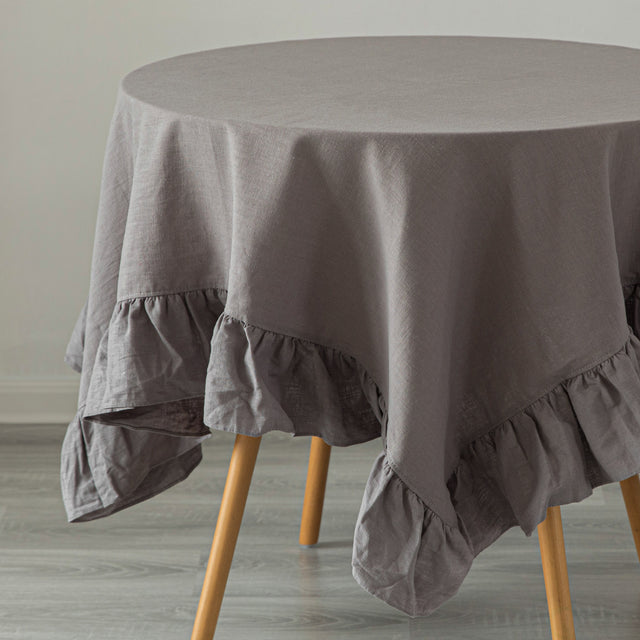 Deerlux 100% Pure Linen Washable Tablecloth with Ruffle Trim, 52" x 70" Rectangle Gray - LEHADAR