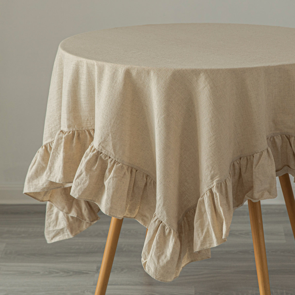 Deerlux 100% Pure Linen Washable Tablecloth with Ruffle Trim, 70" x 70" Square Natural - LEHADAR