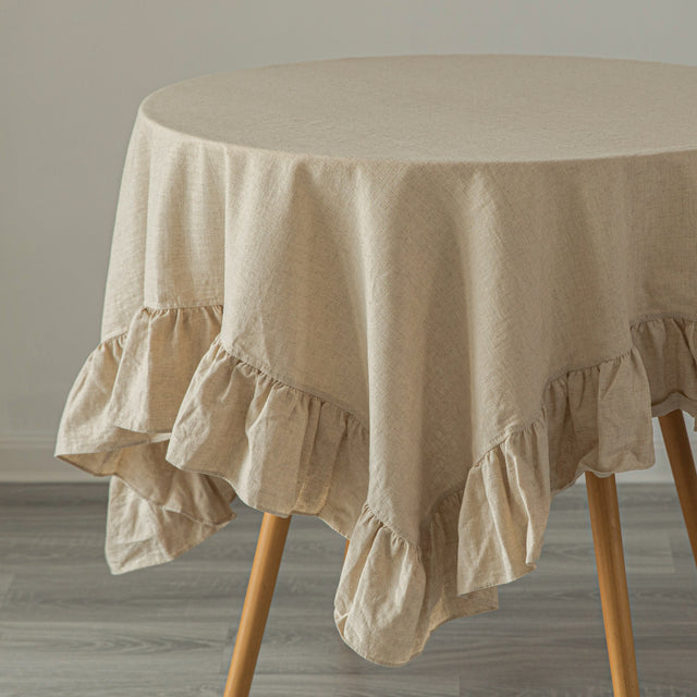Deerlux 100% Pure Linen Washable Tablecloth with Ruffle Trim, 70" x 70" Square Natural - LEHADAR