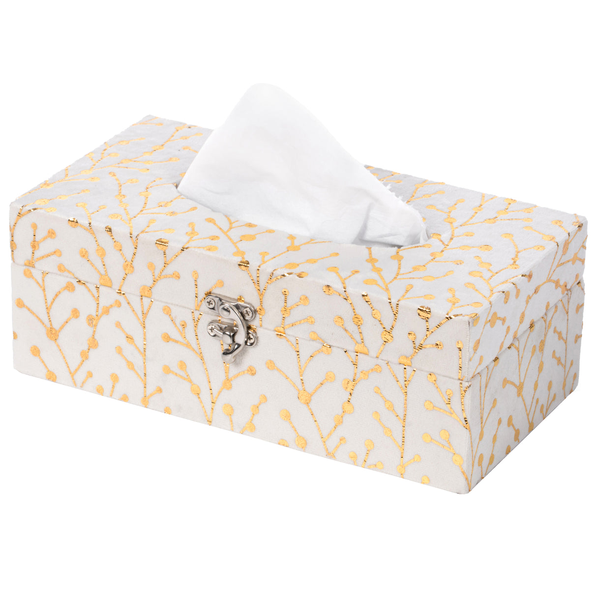 Rectangular Velvet Modern Paper Facial Tissue Box Holder, White - LEHADAR
