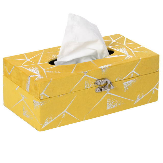 Rectangular Velvet Modern Paper Facial Tissue Box Holder, Yellow - LEHADAR