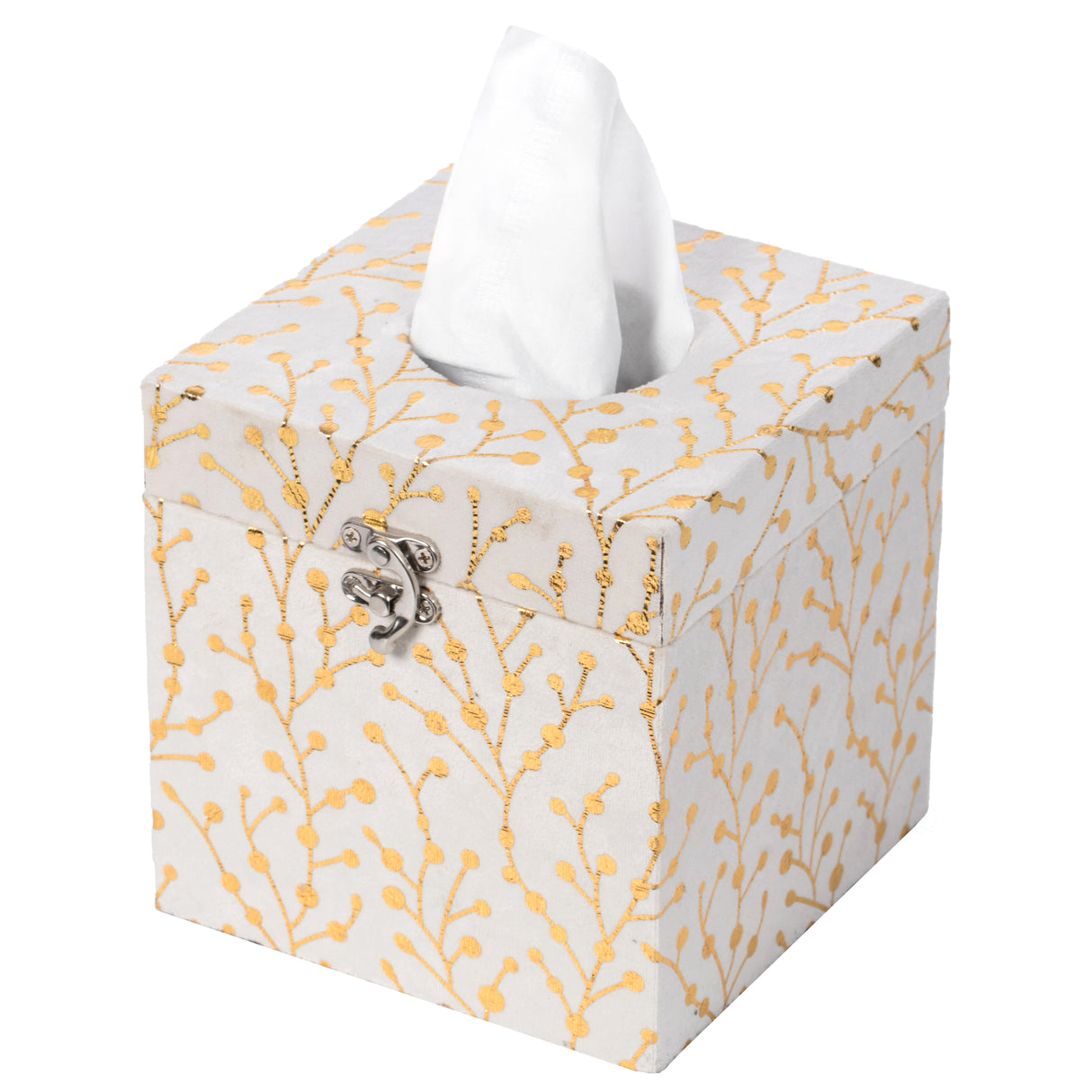 Square Velvet Modern Paper Facial Tissue Box Holder, White - LEHADAR