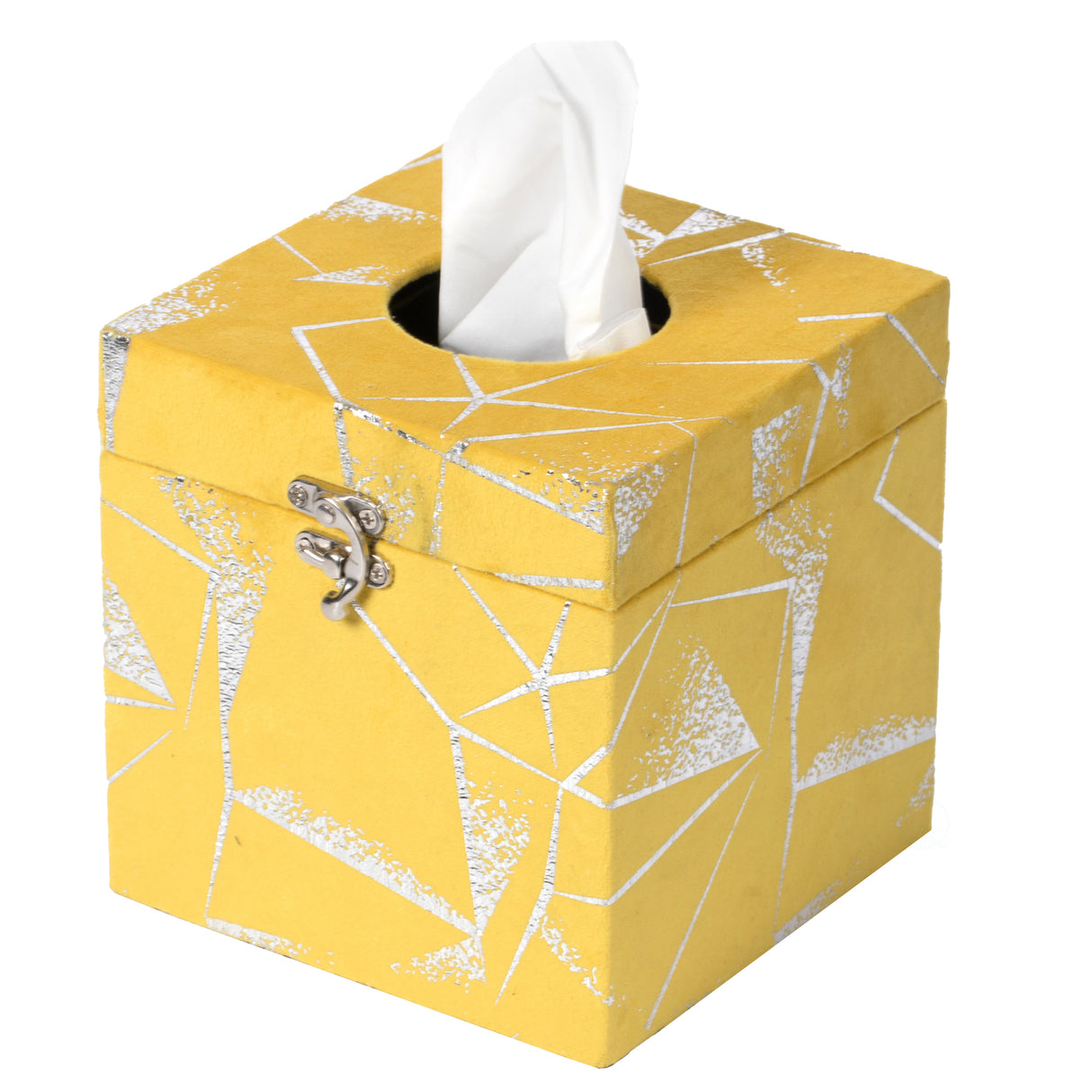 Square Velvet Modern Paper Facial Tissue Box Holder, Yellow - LEHADAR