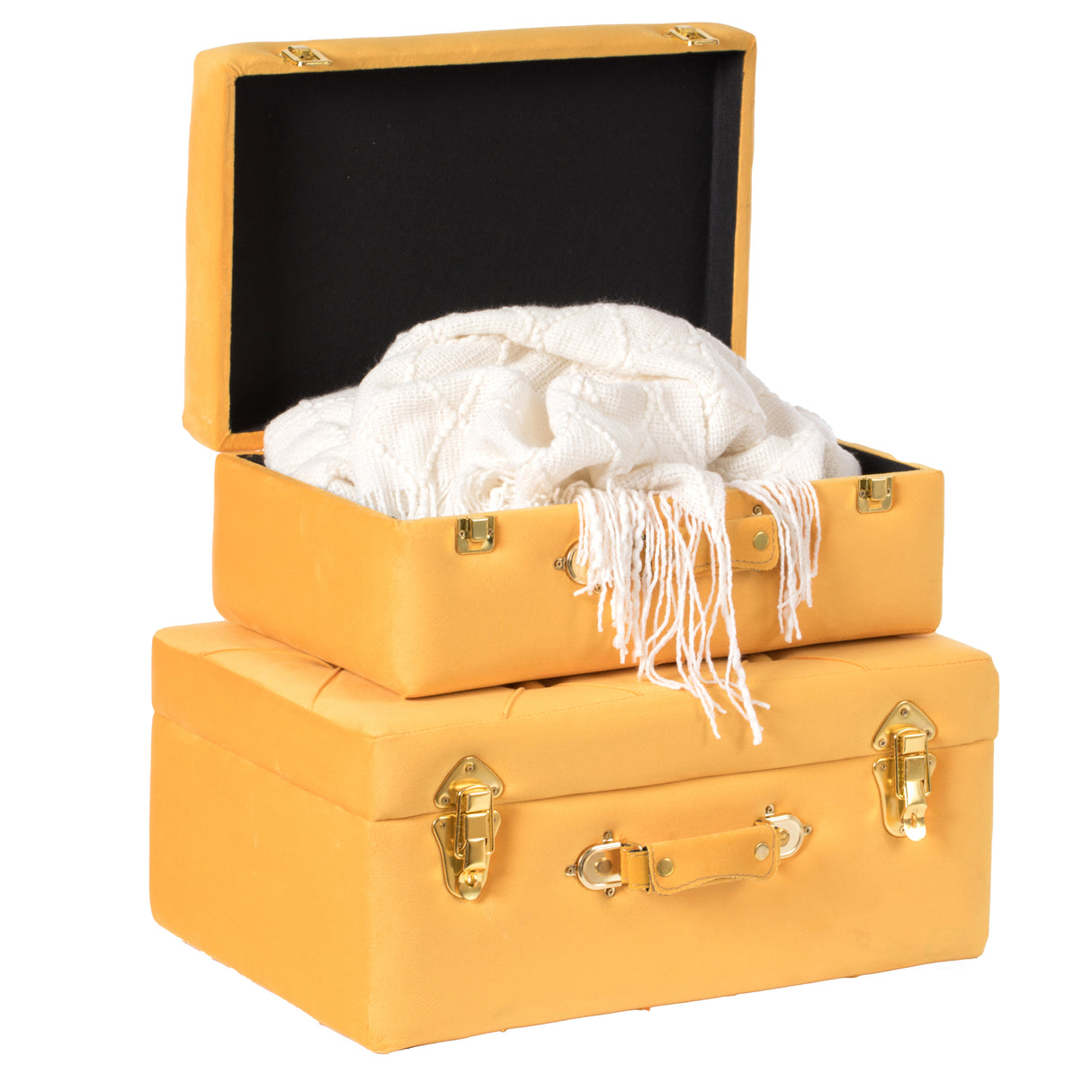 Decorative Tufted Velvet Suitcase Treasure Chest Set of 2, Yellow - LEHADAR