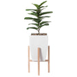 White Indoor Decorative Square Planter With Wooden Stand - LEHADAR