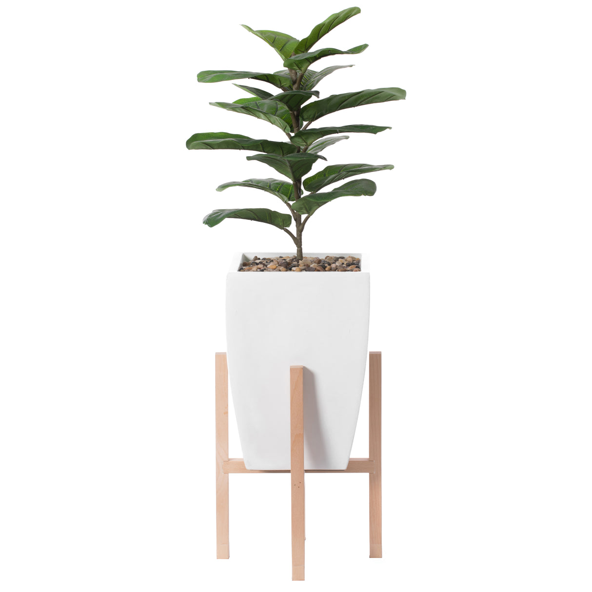 White Indoor Decorative Square Planter With Wooden Stand - LEHADAR