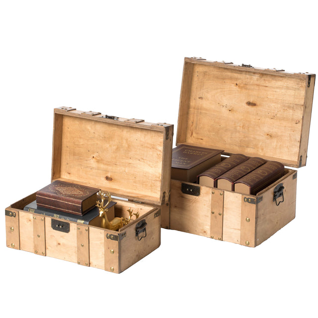 Natural Wooden Style Trunk with Handles, Set of 2 - LEHADAR
