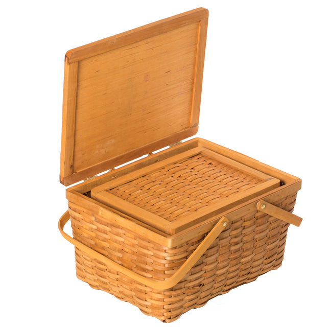 Woodchip Picnic Storage Basket with Cover and Movable Handles, Set of 2 - LEHADAR