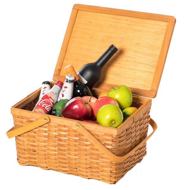 Woodchip Picnic Storage Basket with Cover and Movable Handles, Large - LEHADAR